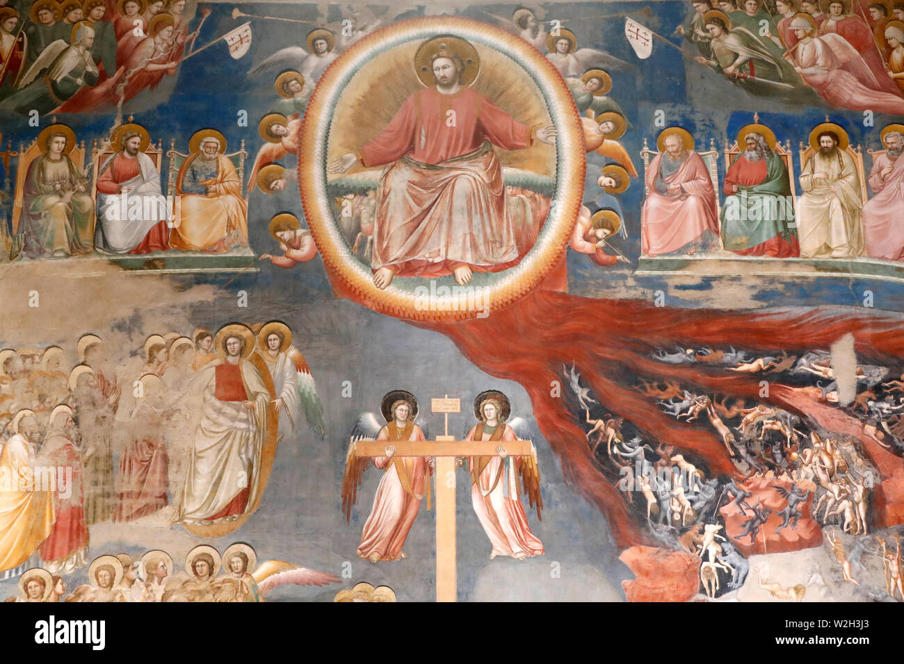 The Scrovegni Chapel. Fresco  by Giotto, 14 th century.  The last Judgement.  Padua. Italy. Stock Photo