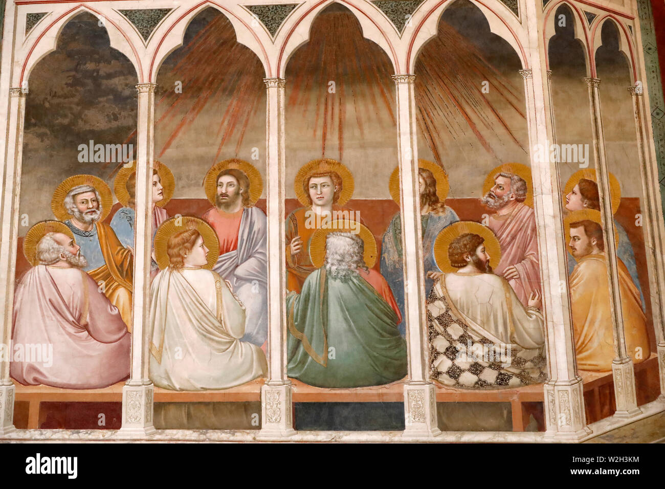 The Scrovegni Chapel. Fresco  by Giotto, 14 th century. The Pentecost.  Padua. Italy. Stock Photo