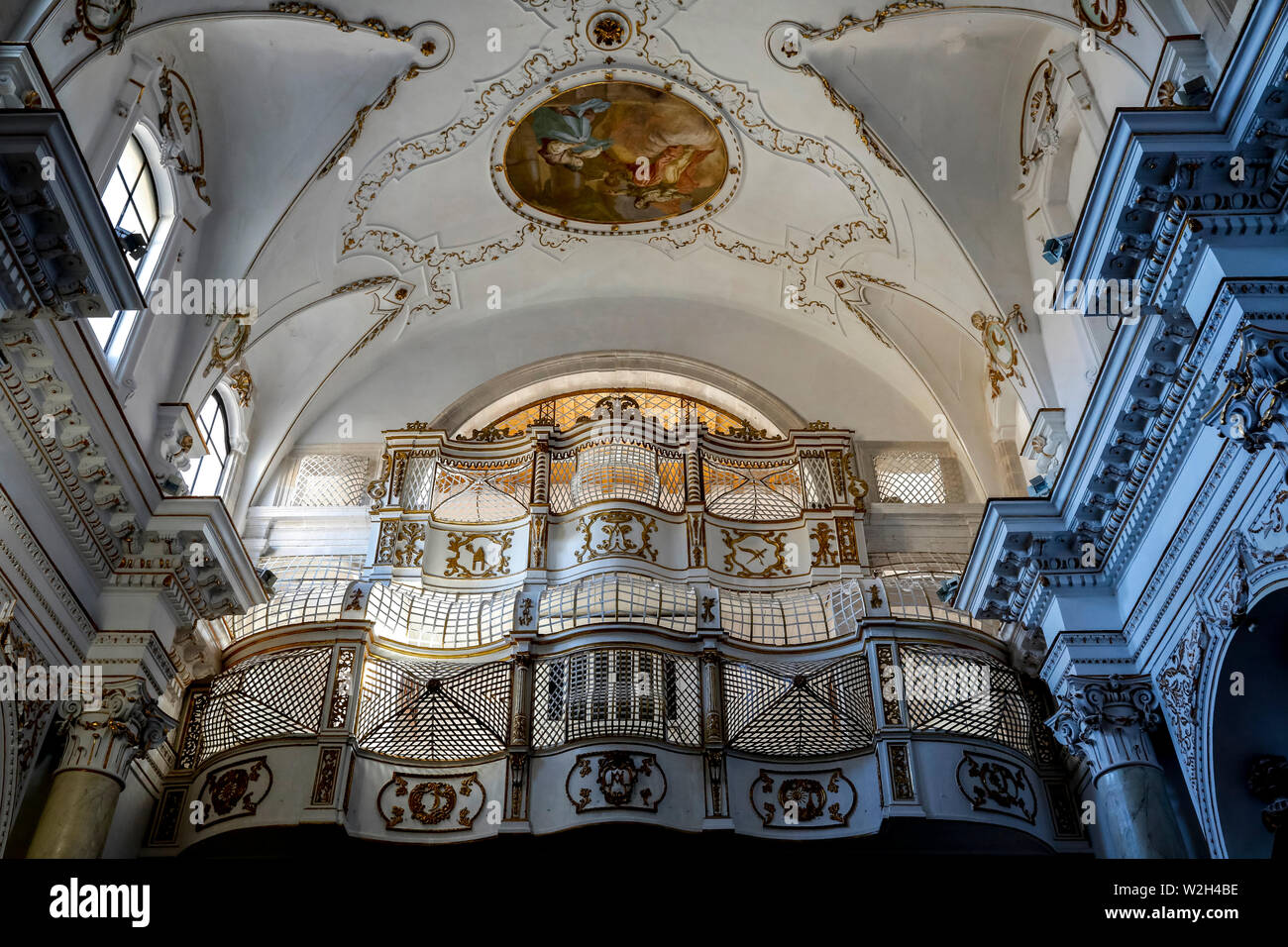 Santa Maria della Concezione church, Syracuse, Sicily (Italy). Baroque organ. Stock Photo