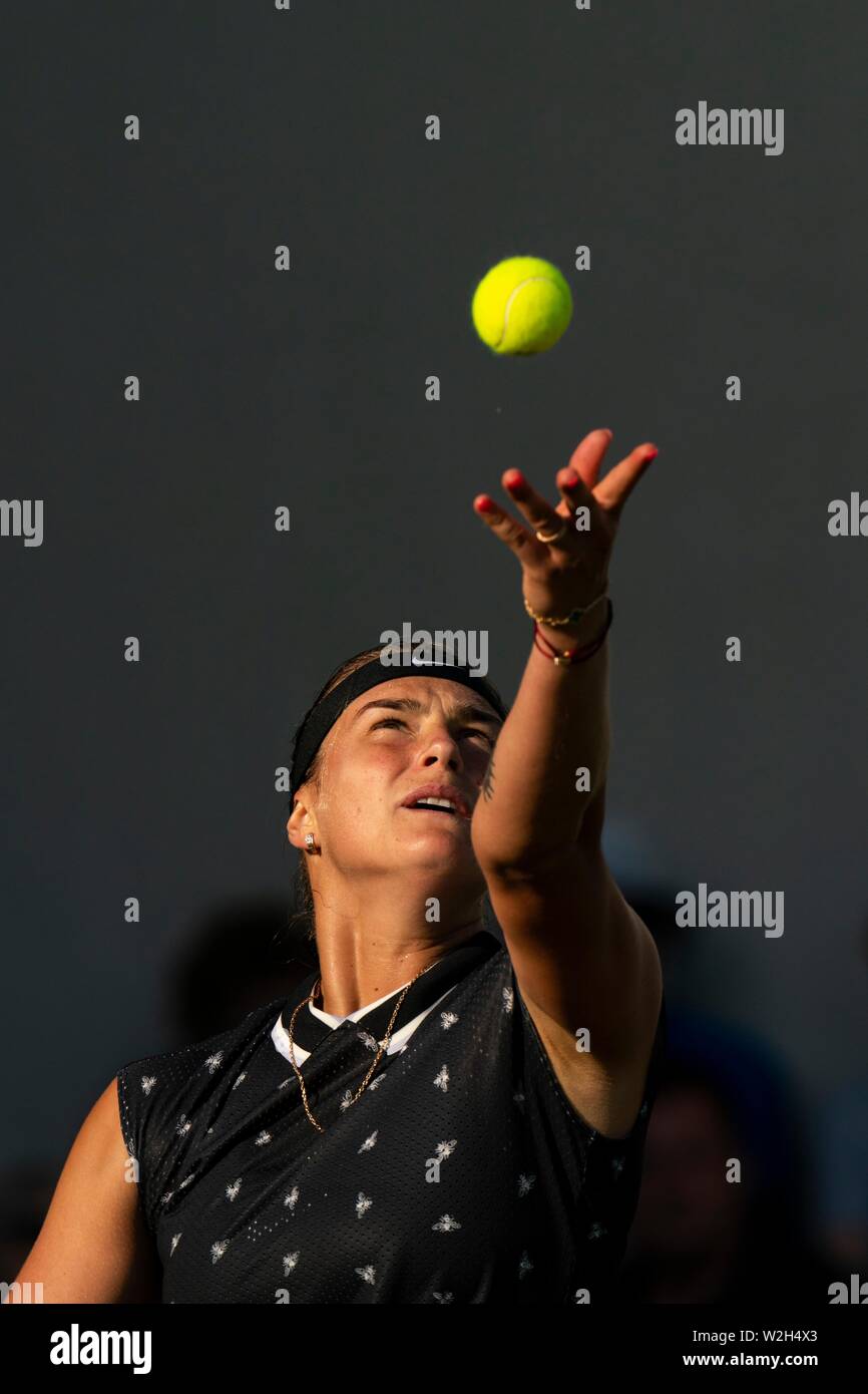 Aryna Sebalenka playing tennis at Nature Valley International 2019 Eastbourne Stock Photo