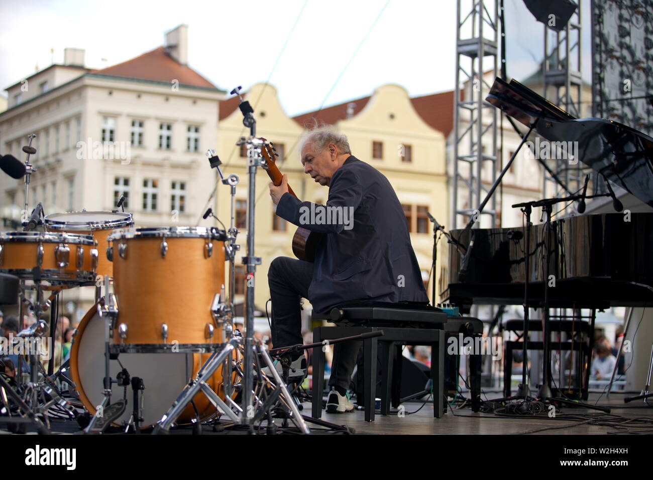 Prague, Czech Republic. 8th July, 2019. American multi-instrumentalist Ralph Towner plays the guitar at Bohemia JazzFest 2019 in Prague, the Czech Republic, July 8, 2019. Bohemia JazzFest 2019, one of the largest summer music festivals in Europe, opened here on Monday. The festival will last till July 15, featuring headline performers from all over the world playing in cities including Prague, Pilsen and Buro. Credit: Dana Kesnerova/Xinhua/Alamy Live News Stock Photo