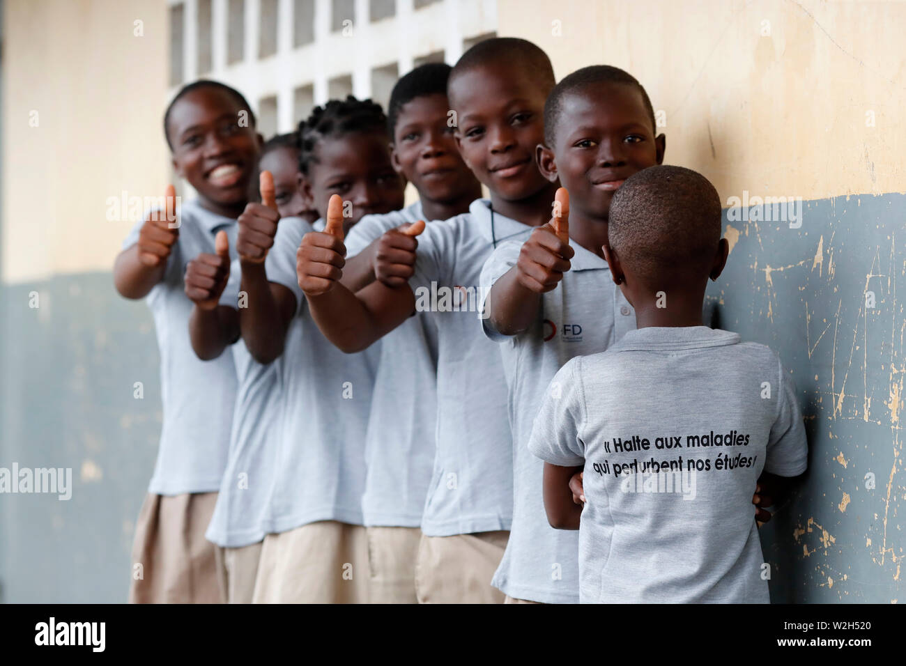 African primary school. Children sponsored by french NGO : la Chaine de l'Espoir. ( Chain of Hope ).  Lome. Togo. Stock Photo