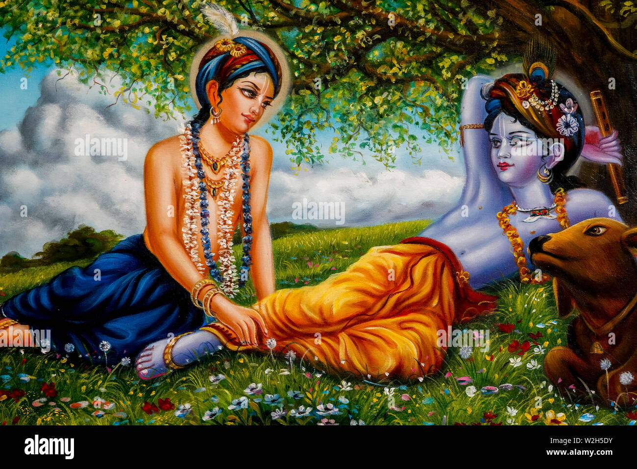 Hindu god Krishna with his brother Balarama.  Watford, U.K. Stock Photo