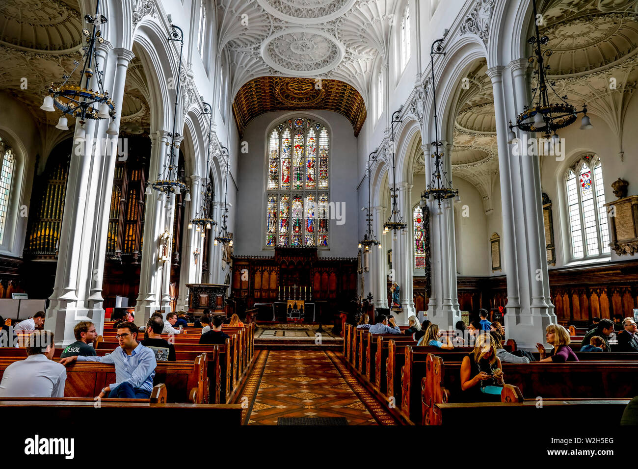 Cafe in the Guild Church of St Mary Aldermary, City of London, U.K. Stock Photo