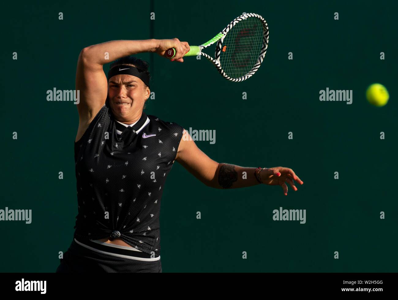 Aryna Sebalenka playing tennis at Nature Valley International 2019 Eastbourne Stock Photo