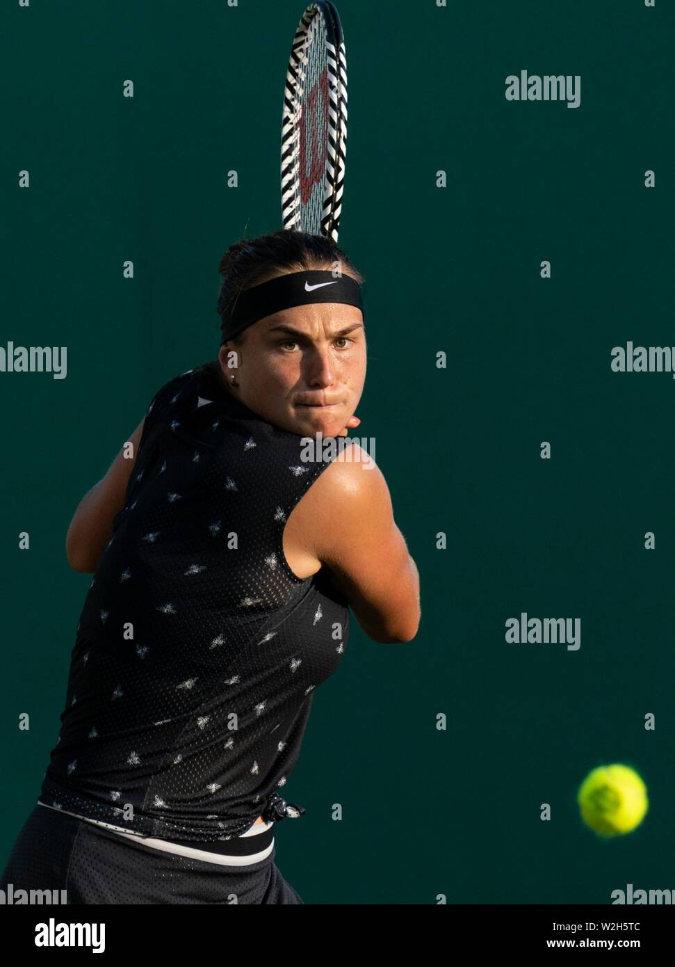 Aryna Sebalenka playing tennis at Nature Valley International 2019 Eastbourne Stock Photo