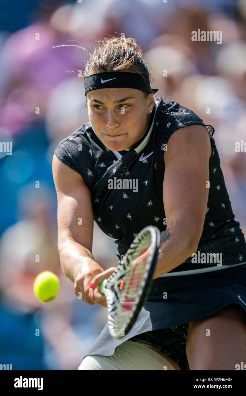 Aryna Sebalenka playing tennis at Nature Valley International 2019 Eastbourne Stock Photo
