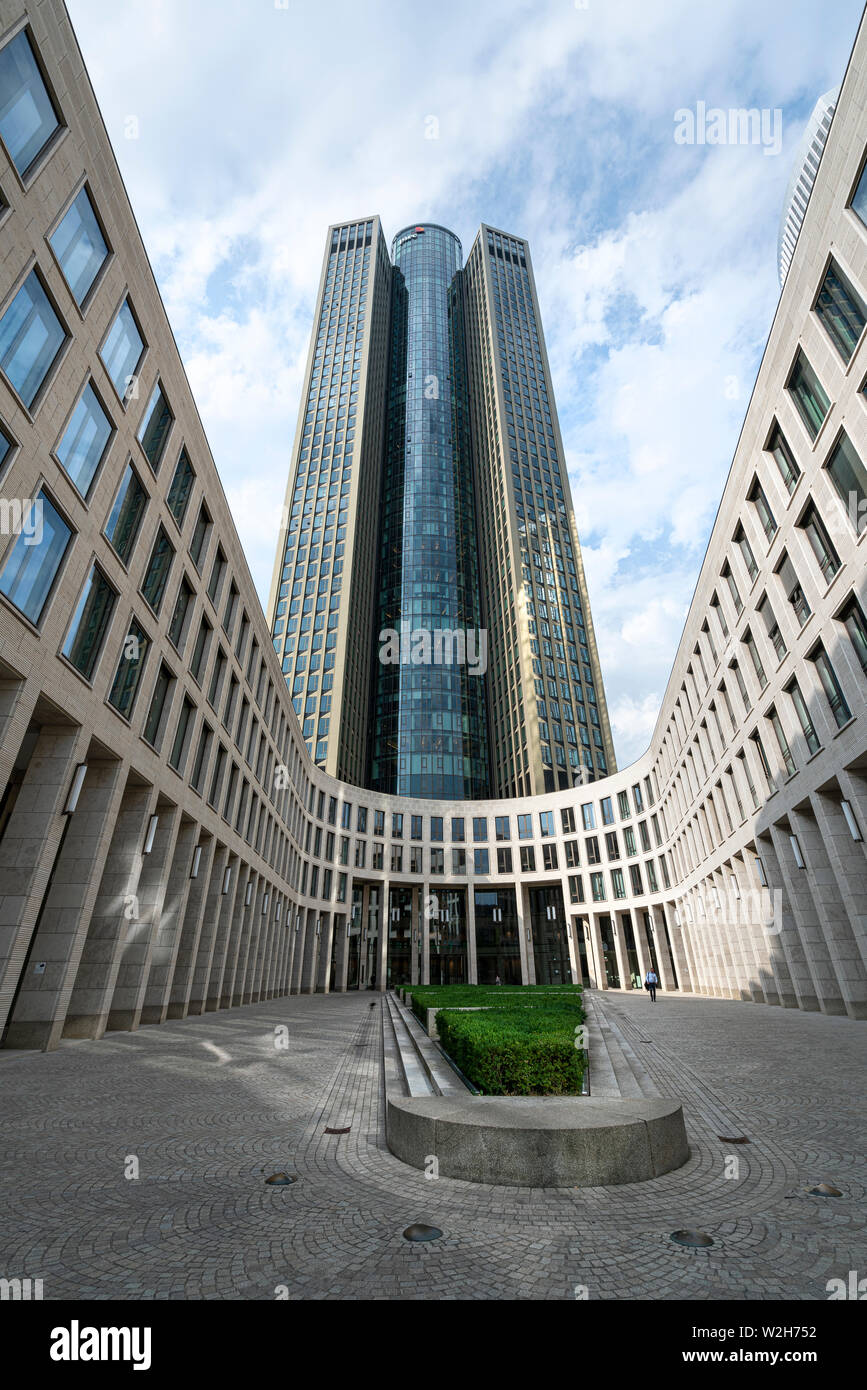 Frankfurt am Main, July 2019. modern skyscraper in the city center ...