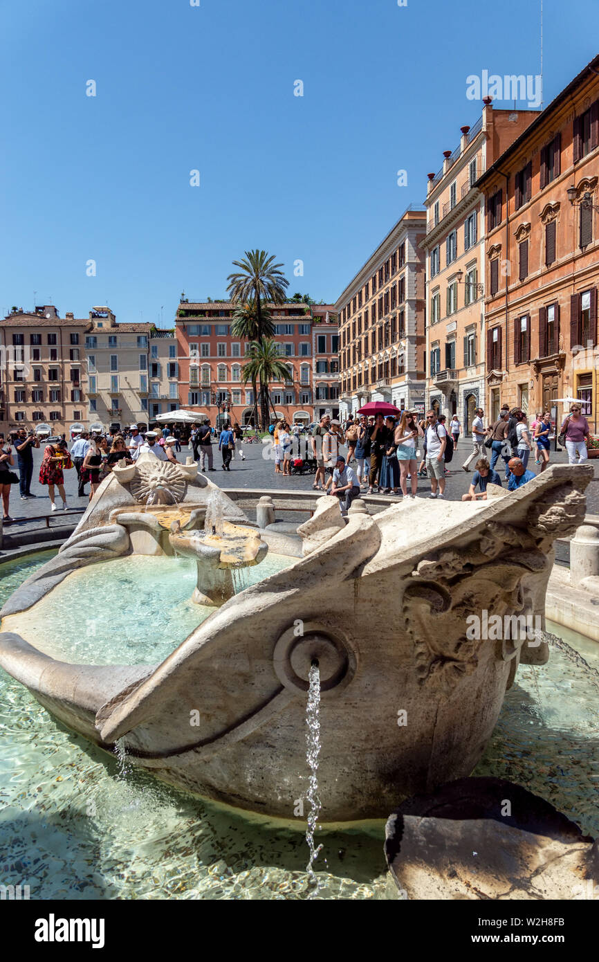Fontana della Barcaccia on Piazza di Spagna - Rome, Italy Stock Photo