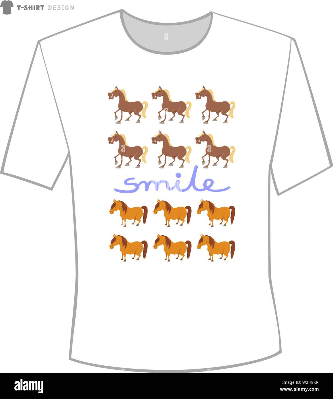 Download Illustration Of T Shirt Design Template With Happy Cartoon Horses Animals Stock Vector Image Art Alamy