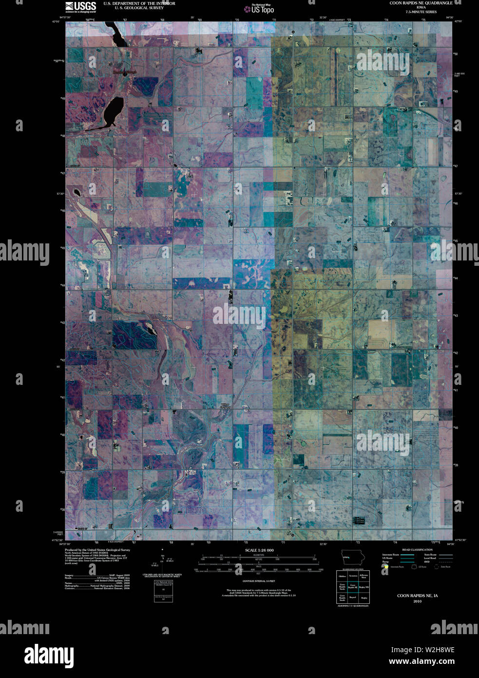 USGS TOPO Map Iowa IA Coon Rapids NE 20100513 TM Inverted Restoration