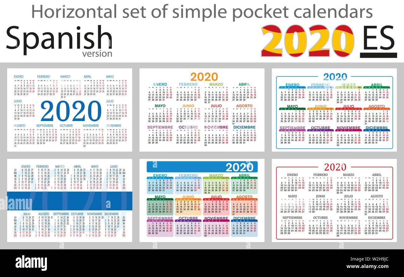 Spanish Horizontal Set Of Pocket Calendars For Two Thousand Nineteen Week Starts Monday New Year Color Simple Design Vector Stock Vector Image Art Alamy
