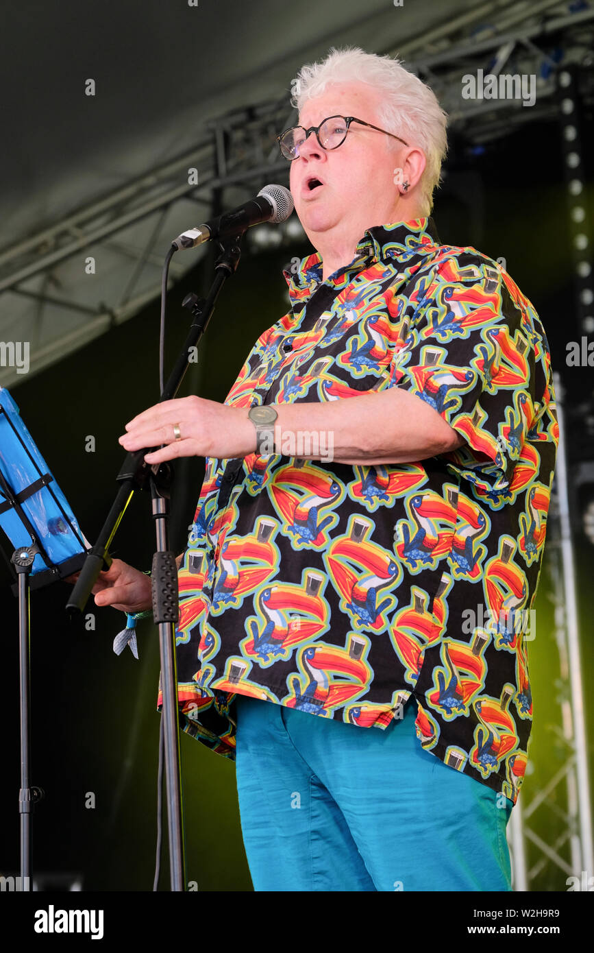 Author Val McDermid performing with the Fun Lovin' Crime Writers at the Cornbury Music Festival. July 7, 2019 Stock Photo