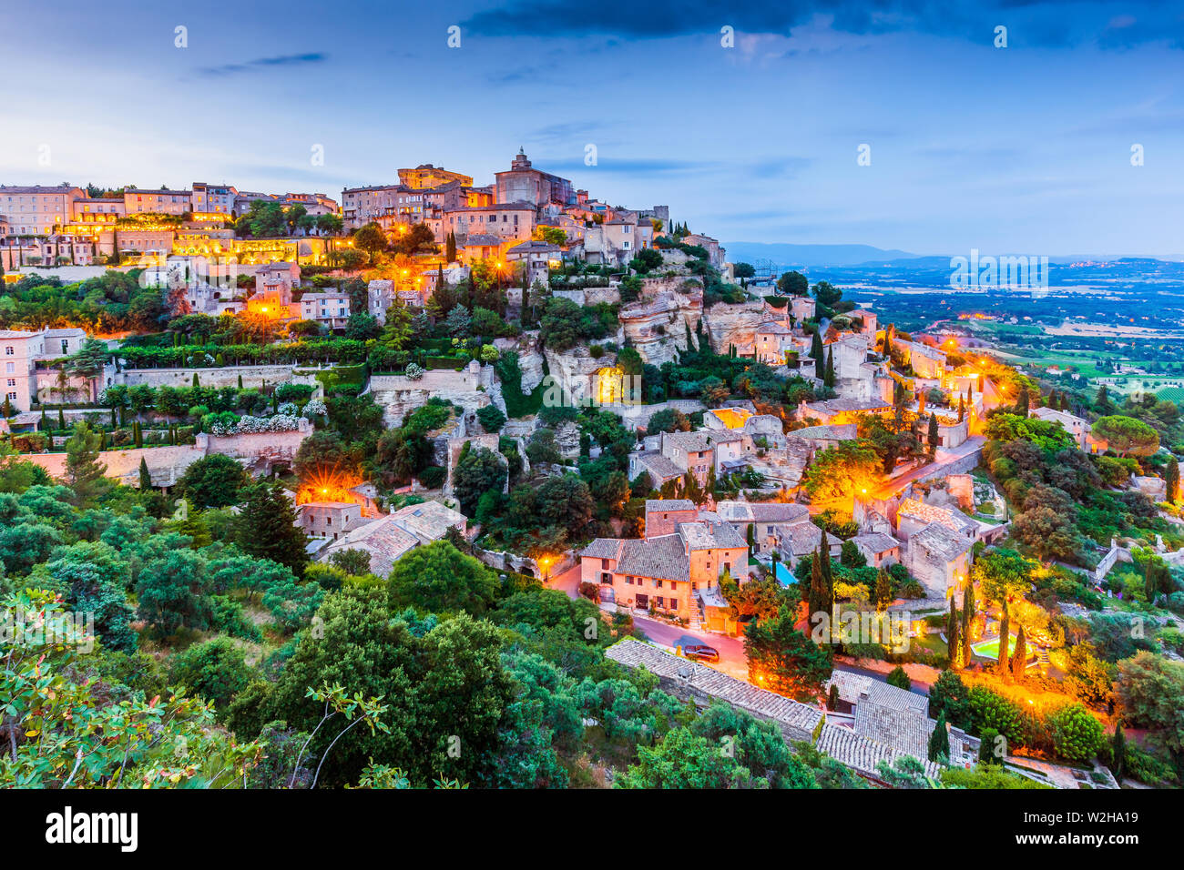 Arial view of Gordes, a small medieval town in Provence, France. Stock Photo