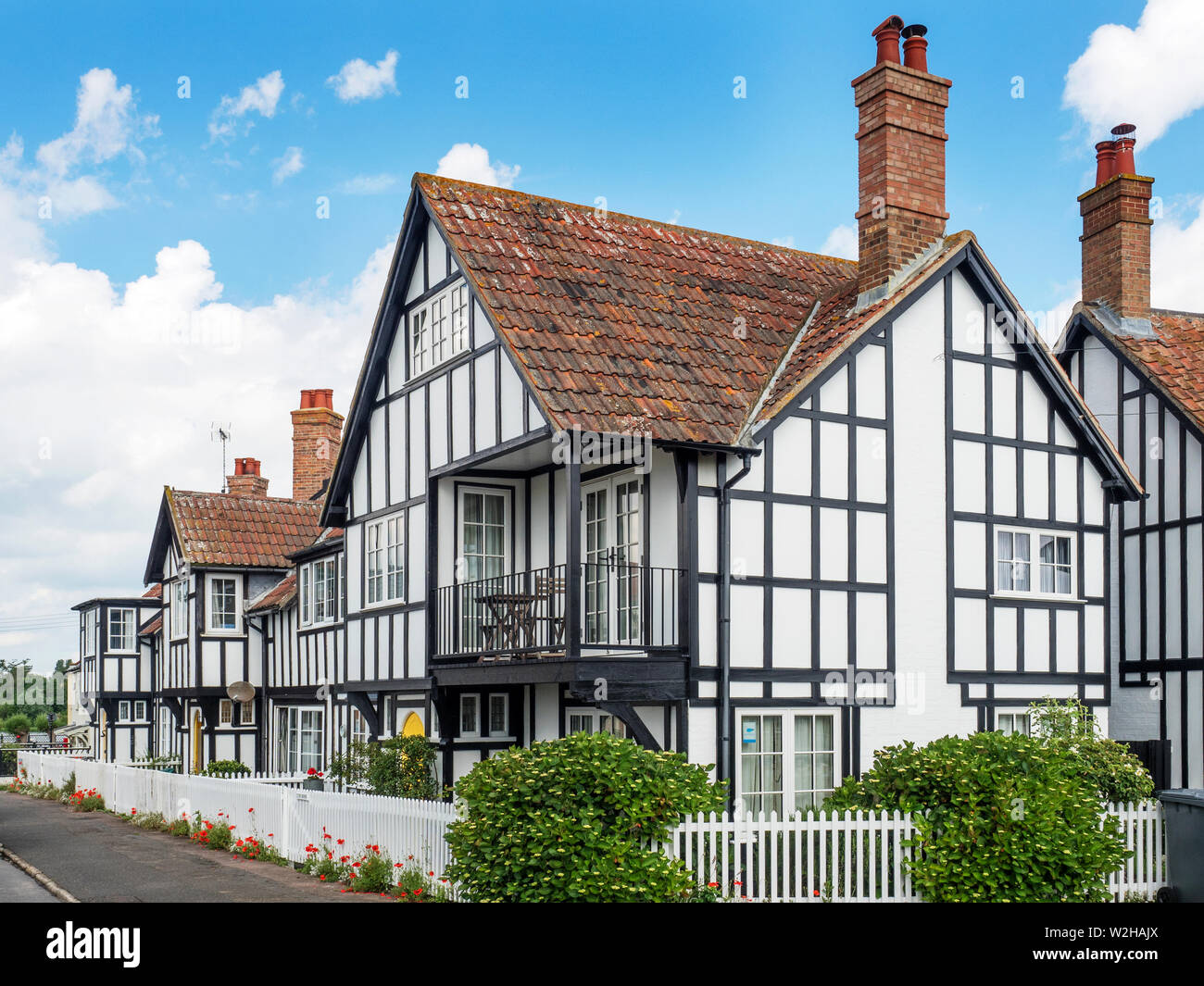 Timber frame houses at The Dunes in Thorpeness Suffolk England Stock Photo