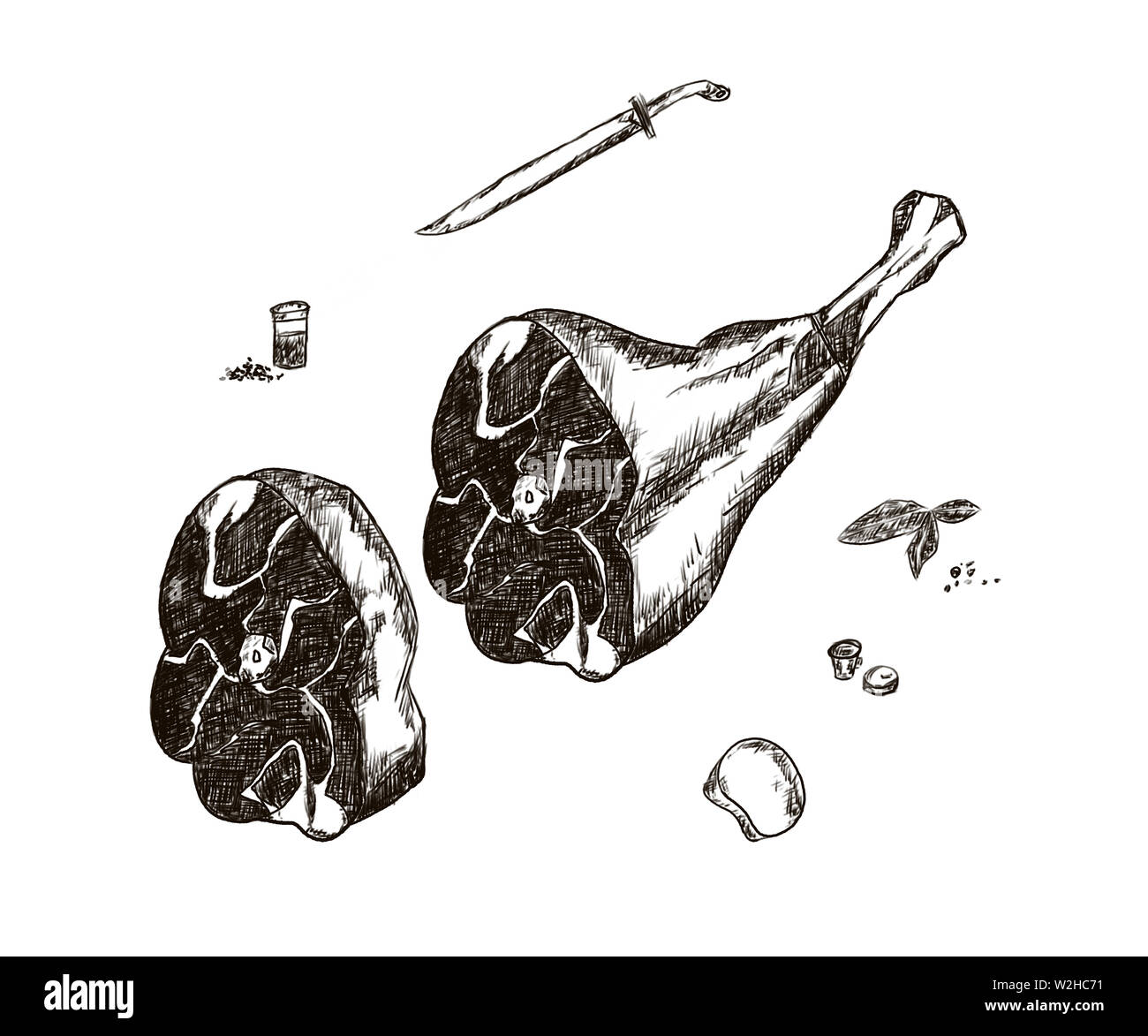 Black and white line illustration, steak beef Stock Photo - Alamy