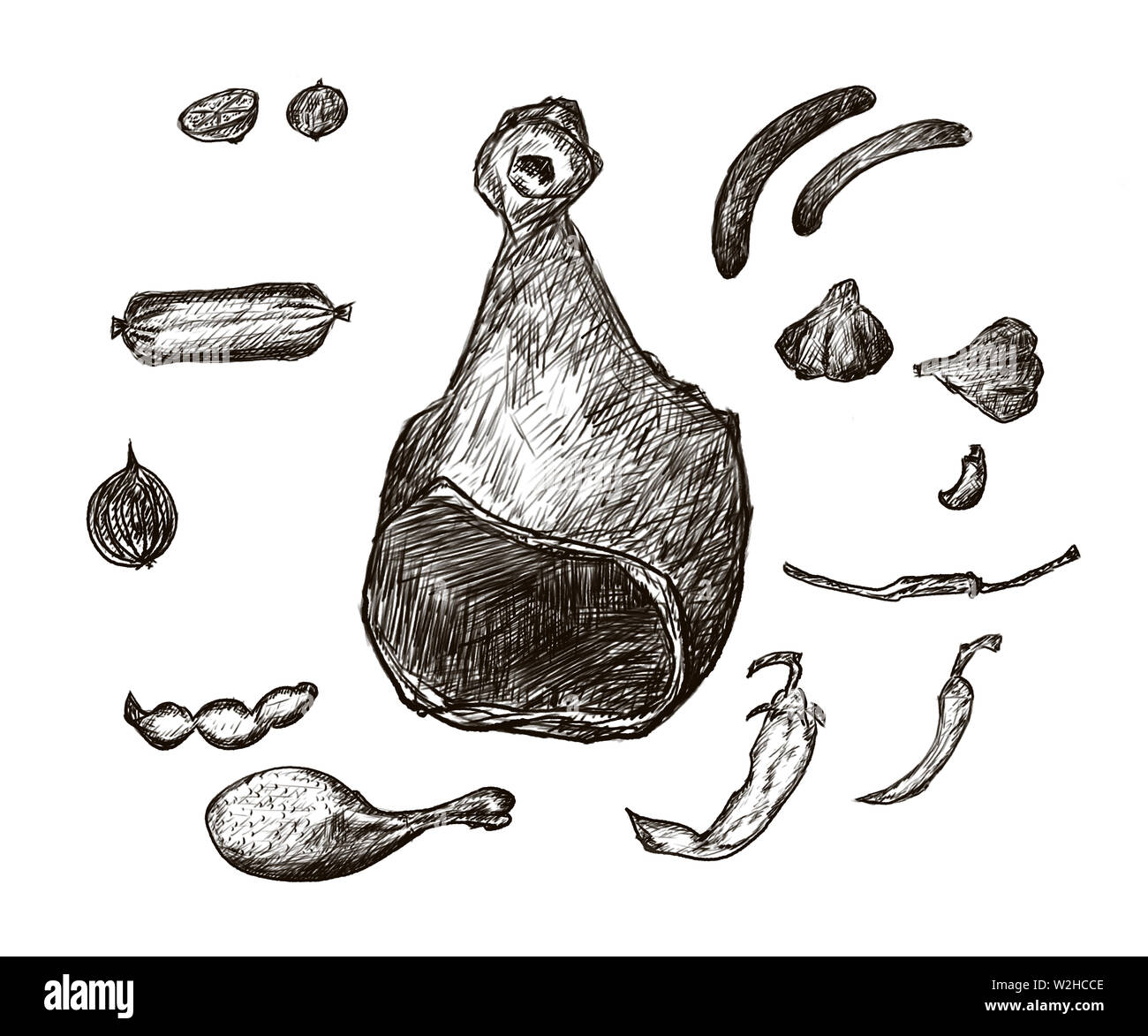 Black and white line illustration, steak beef Stock Photo - Alamy