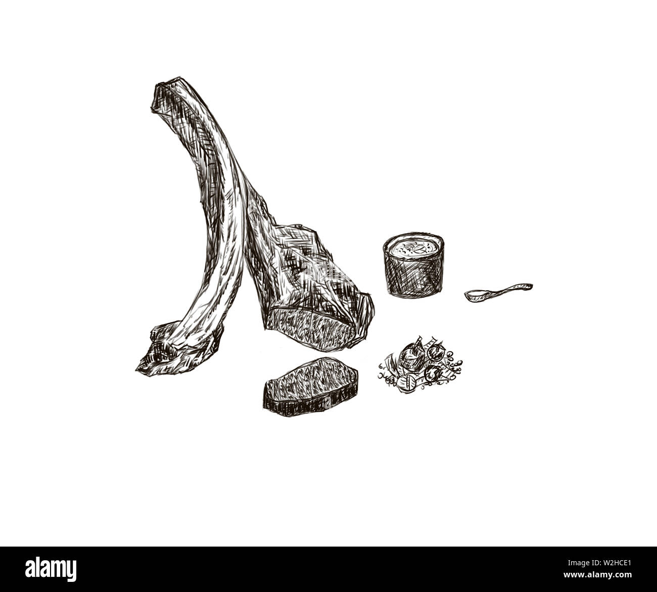 Black and white line illustration, steak beef Stock Photo Alamy