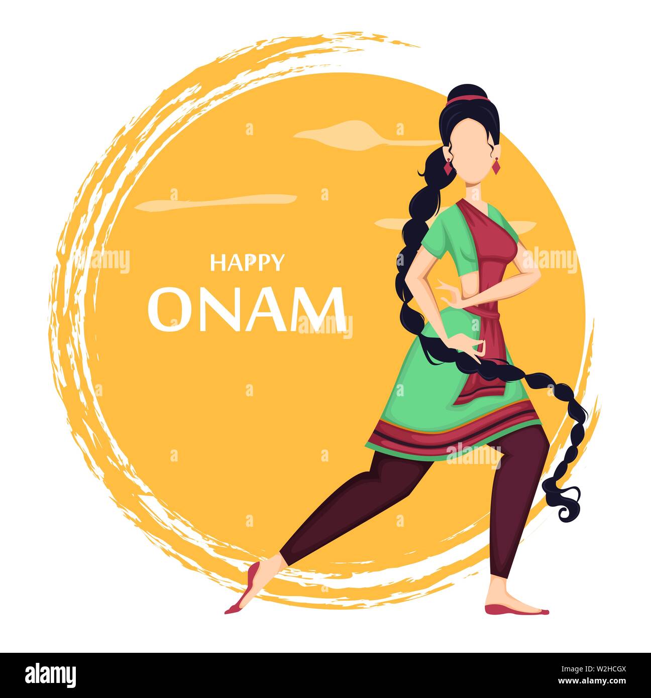 Happy Onam festival in Kerala. Beautiful Indian woman dancing in  traditional clothes. Vector illustration on orange background Stock Vector  Image & Art - Alamy