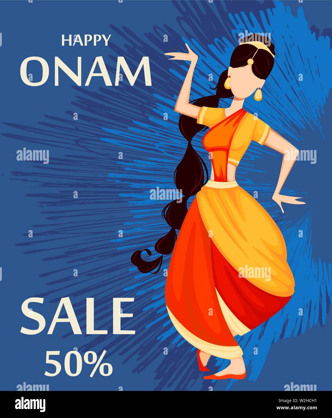 Happy Onam festival in Kerala. Indian woman dancing in traditional clothes.  Vector illustration for sale on bright blue background Stock Vector Image &  Art - Alamy