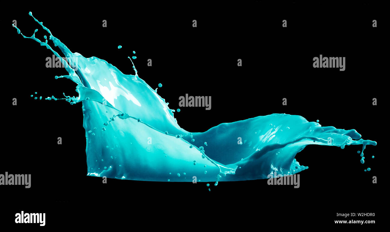 bright blue paint is sprayed isolated on a black background Stock Photo Alamy