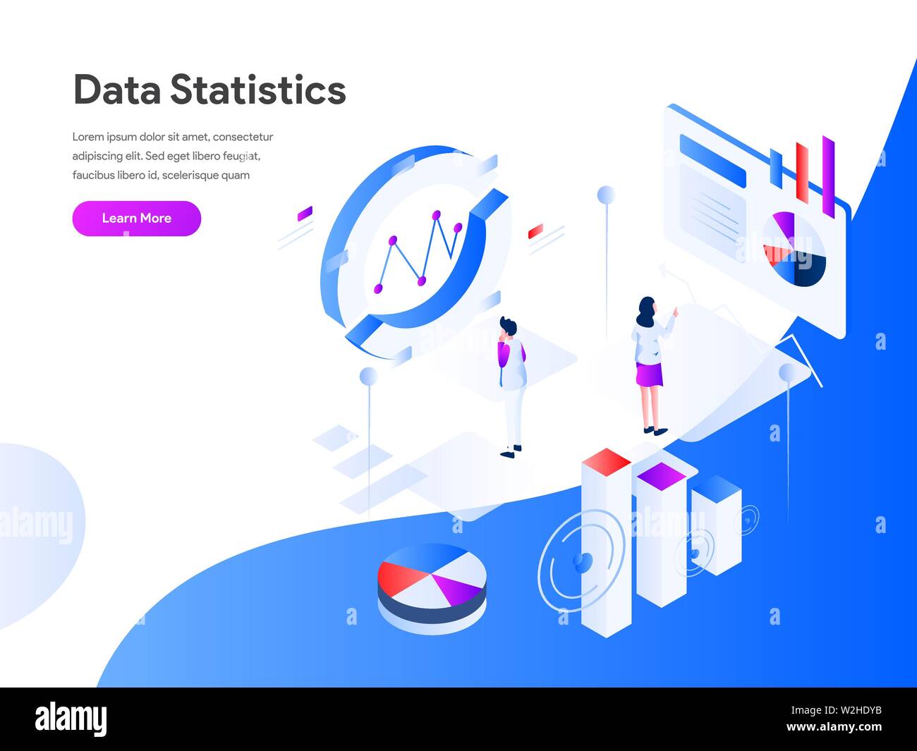 Data Statistics Isometric Illustration Concept. Modern flat design concept of web page design for website and mobile website.Vector illustration EPS 1 Stock Vector