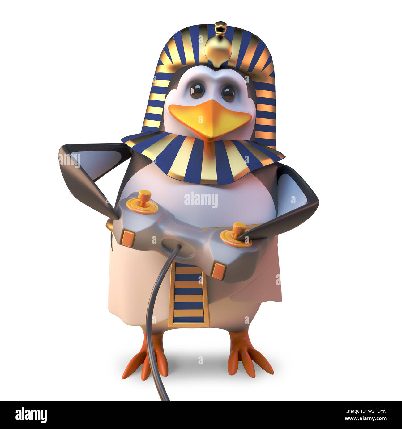 Video game fanatic Egyptian pharaoh penguin playing with his joystick  controller, 3d illustration render Stock Photo - Alamy