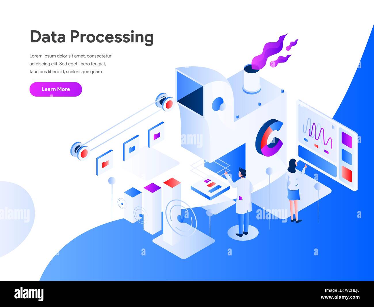 Data Processing Isometric Illustration Concept. Modern flat design concept of web page design for website and mobile website.Vector illustration EPS 1 Stock Vector