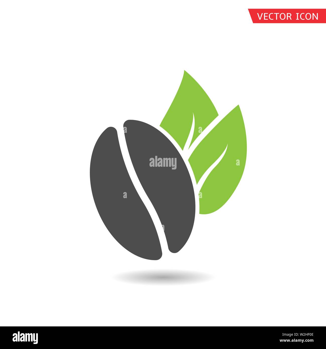 Coffee bean with grean leaves icon isolated over white background Stock ...