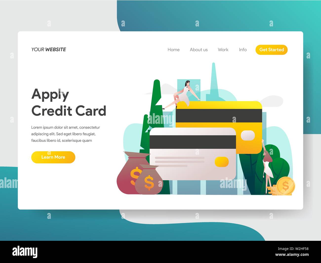 Landing page template of Apply Credit Card Illustration Concept. Modern flat design concept of web page design for website and mobile website.Vector i Stock Vector