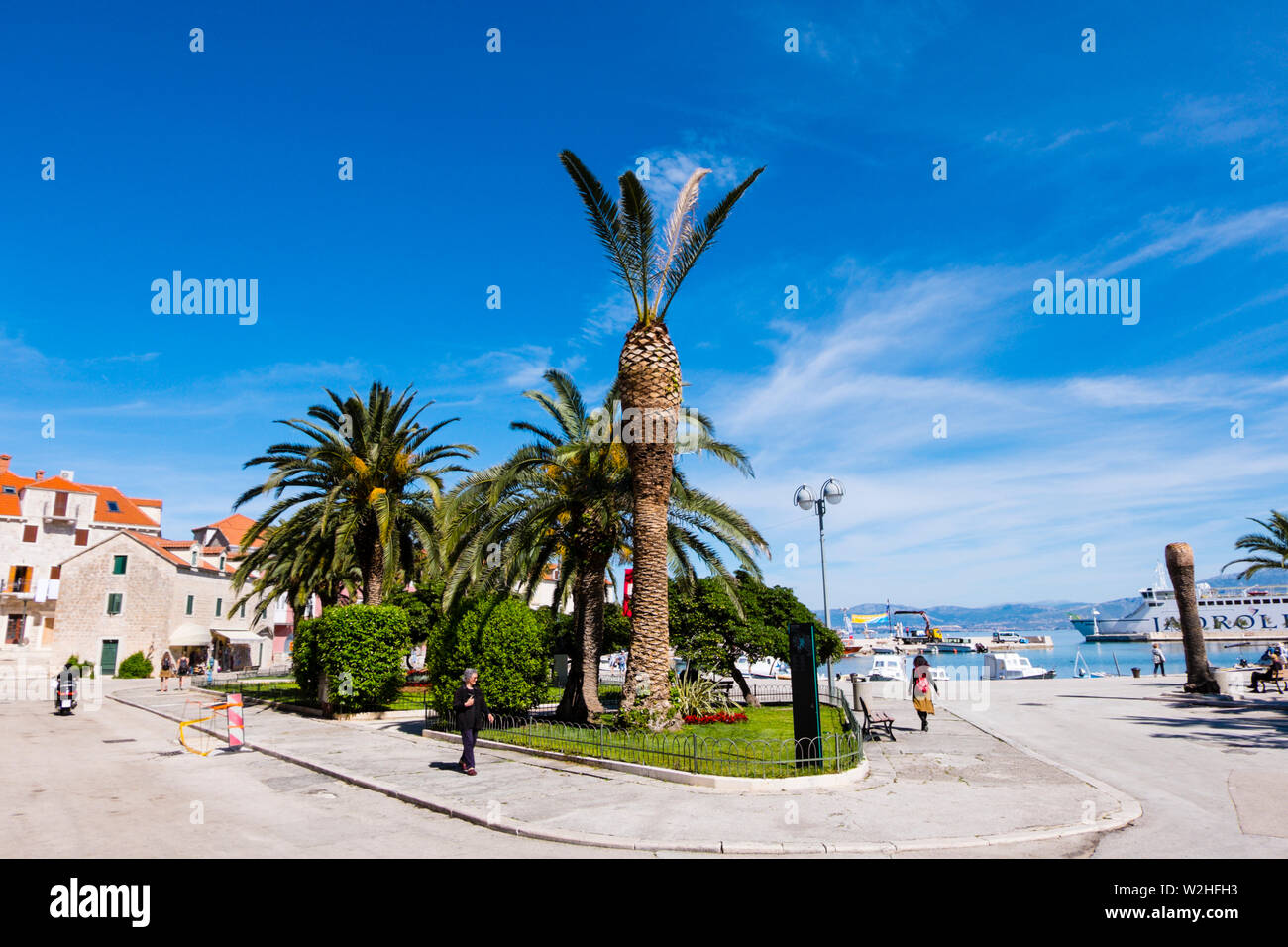 Porat, promenade around the harbour, Supetar, Brac, Dalmatia, Croatia Stock Photo