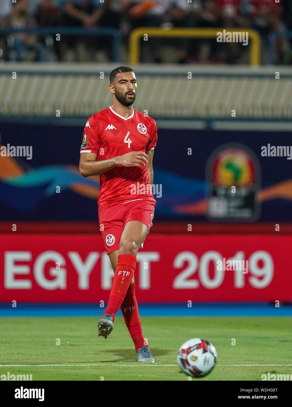 FRANCE OUT July 8, 2019: Yassine Meriah of Tunisia during the 2019 African Cup of Nations match between Ghana and Tunisia at the Ismailia Stadium in Ismailia, Egypt. Ulrik Pedersen/CSM. Stock Photo