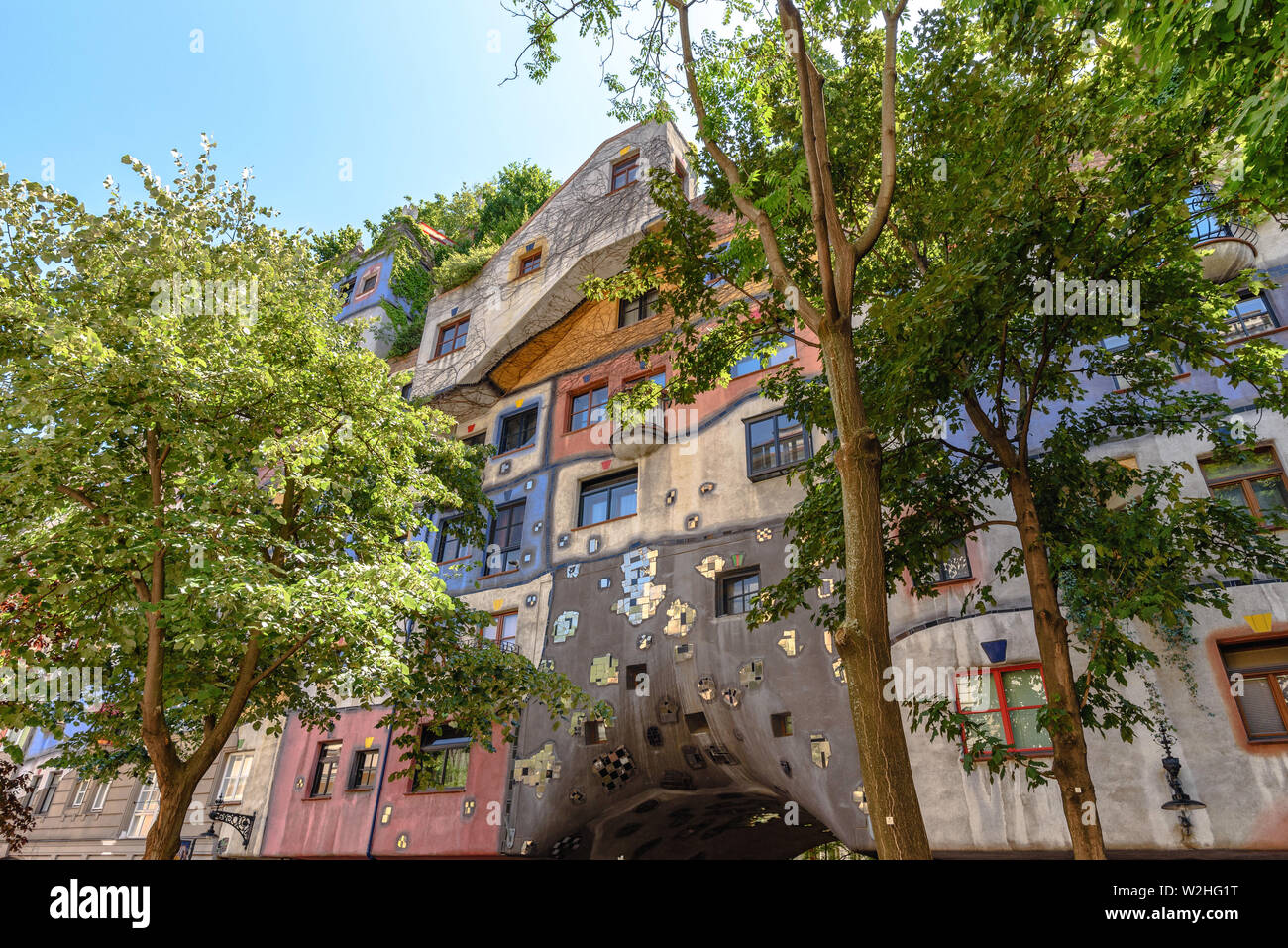 The Hundertwasserhaus during the day in Vienna, Austria Stock Photo