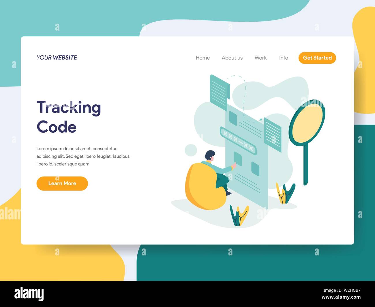 Landing page template of Tracking Code Illustration Concept. Modern flat design concept of web page design for website and mobile website.Vector illus Stock Vector