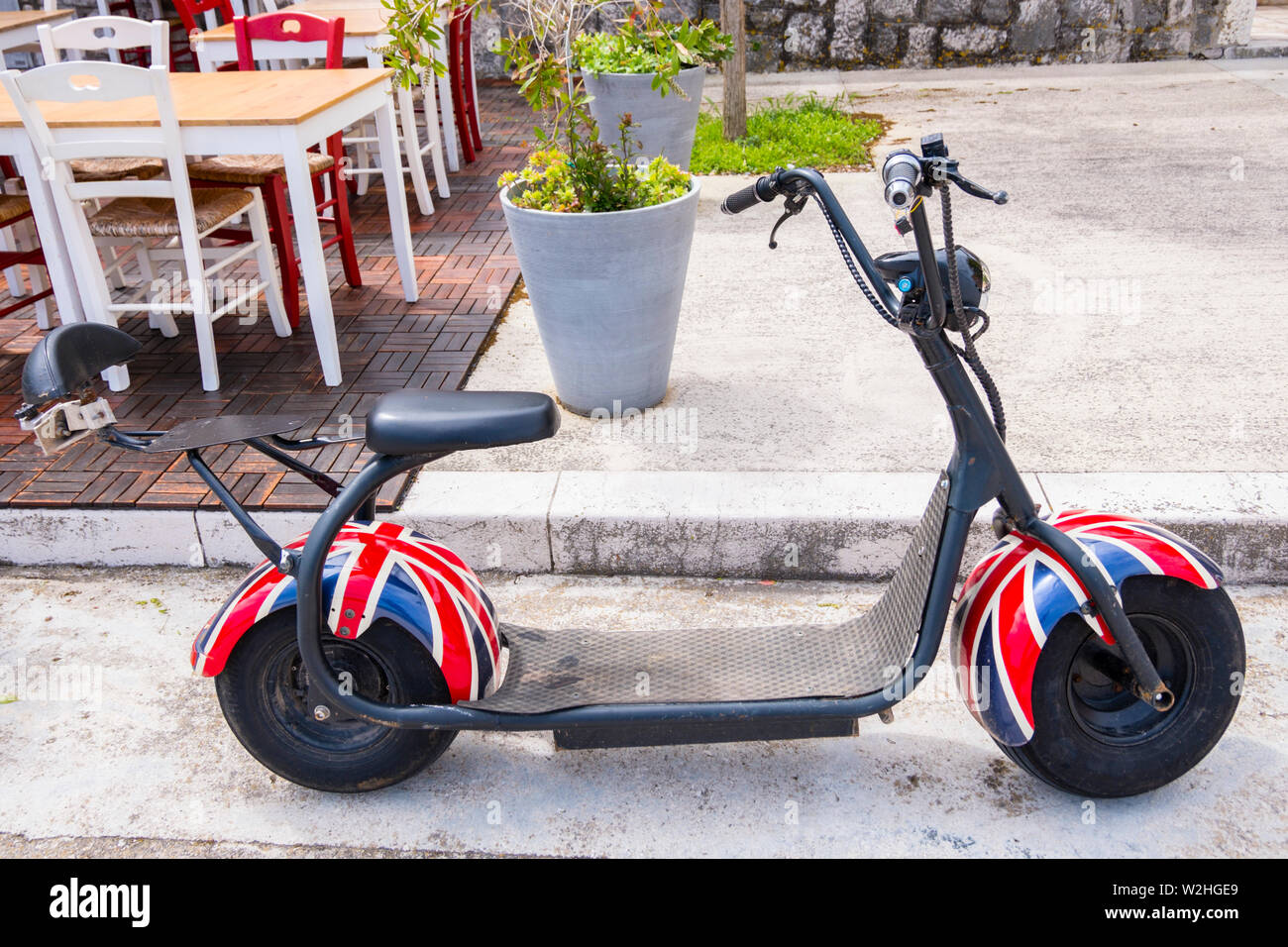 Electric scooter with fat tires, Riva, Stari Grad, Hvar, Dalmatia, Croatia Stock Photo