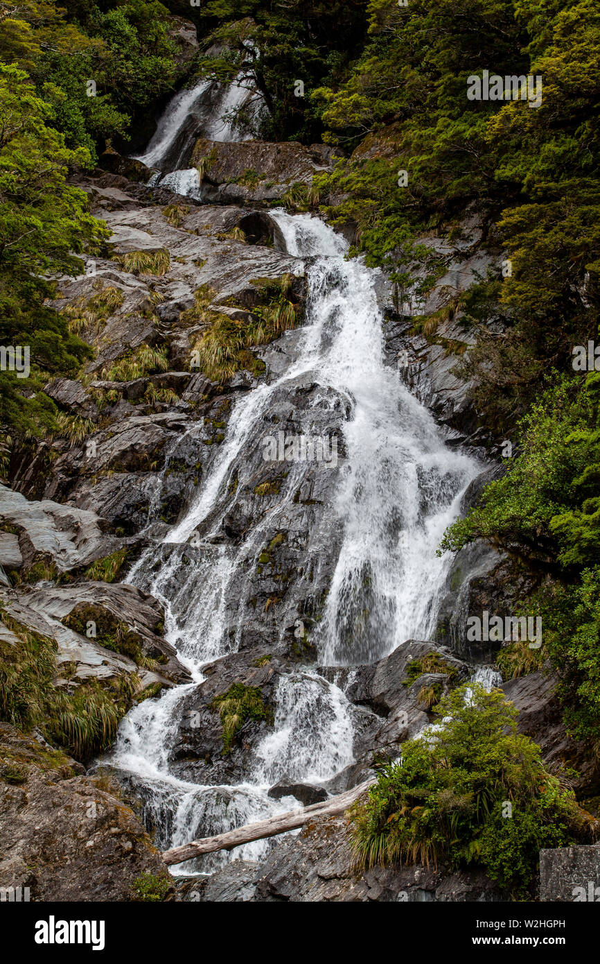 Fantail Falls, Mount Aspiring National Park, South Island, New Zealand Stock Photo