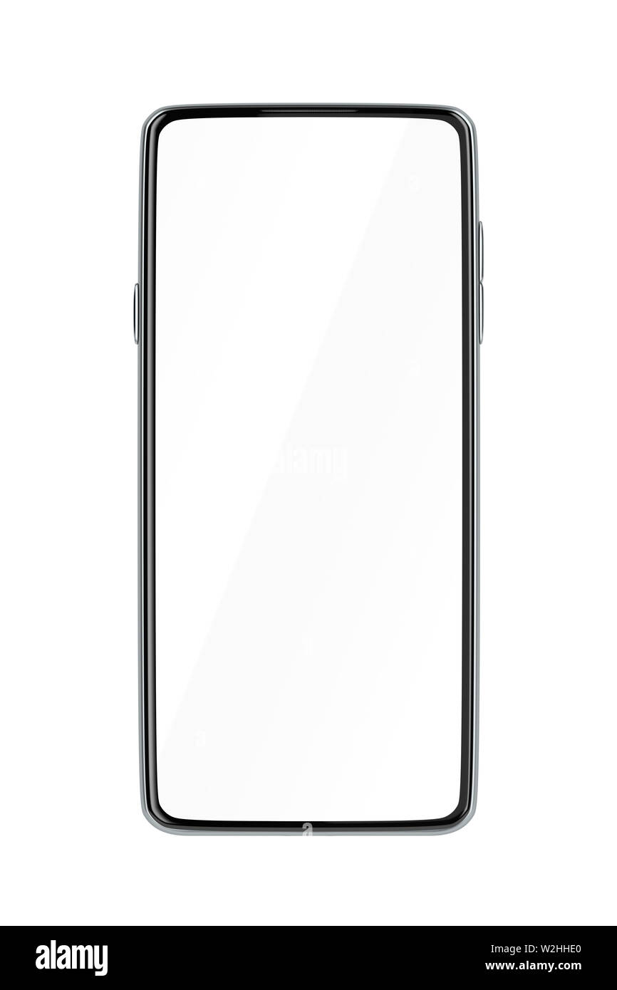 Front view of bezel-less smartphone with blank display, isolated on white background Stock Photo