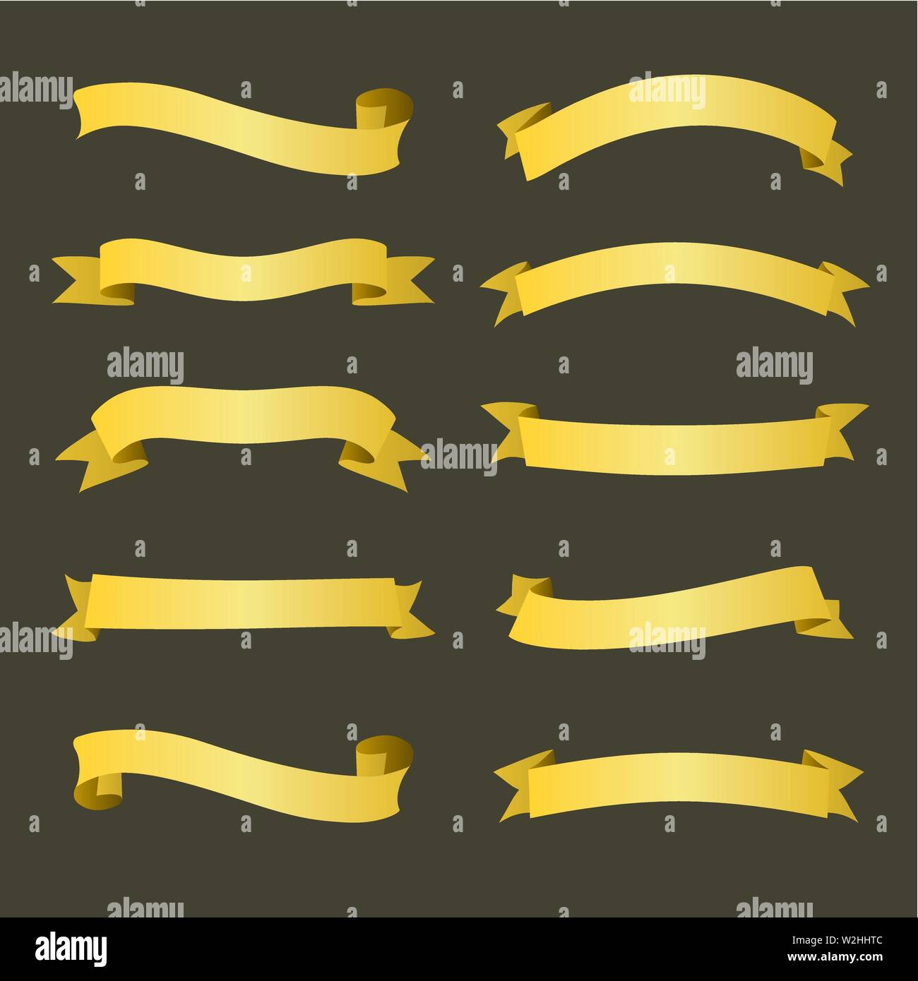 Set of golden ribbons banners. Flat design. Gold tapes. Vector