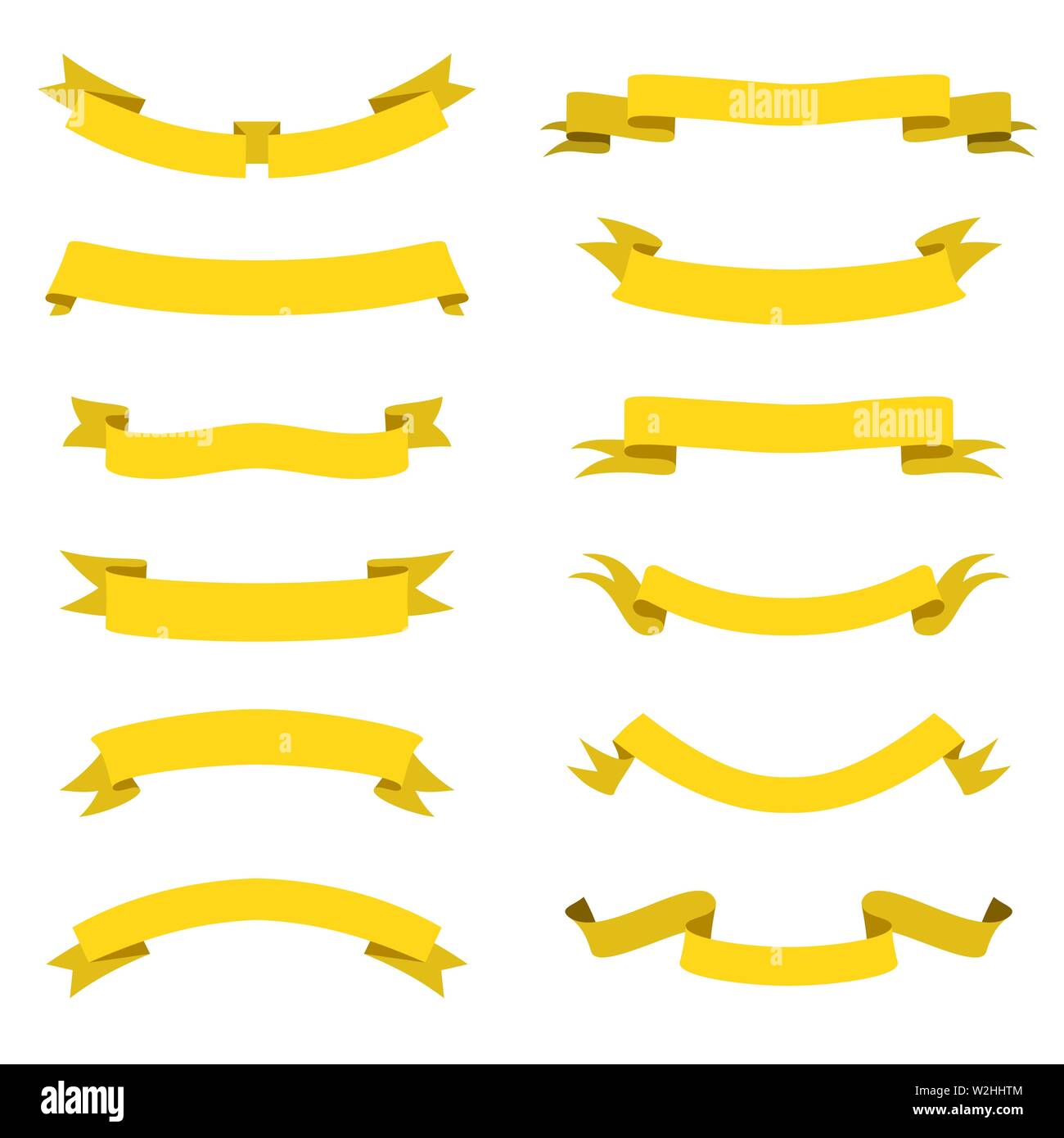 Set of yellow ribbons banners. Flat design. Yellow tapes. Vector