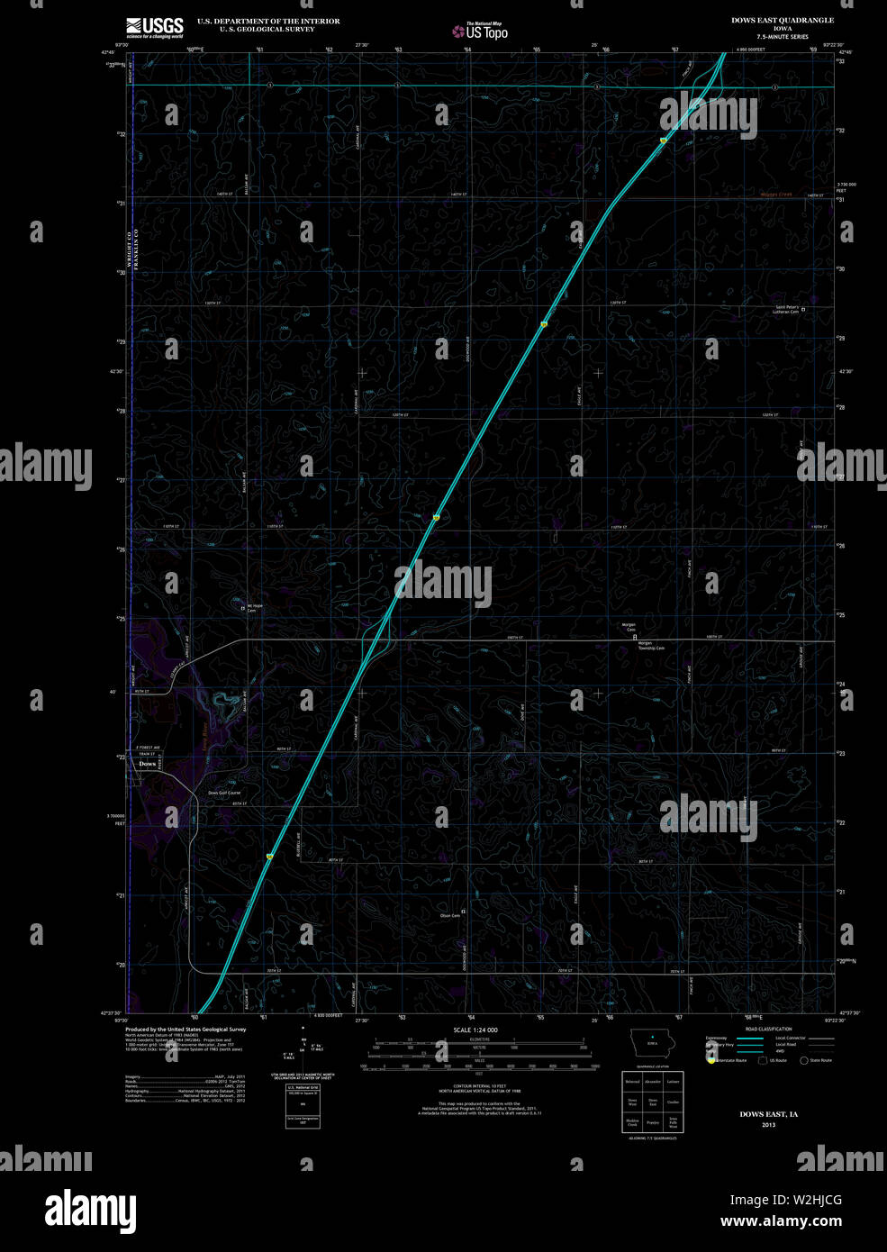 USGS TOPO Map Iowa IA Dows East 20130419 TM Inverted Restoration Stock