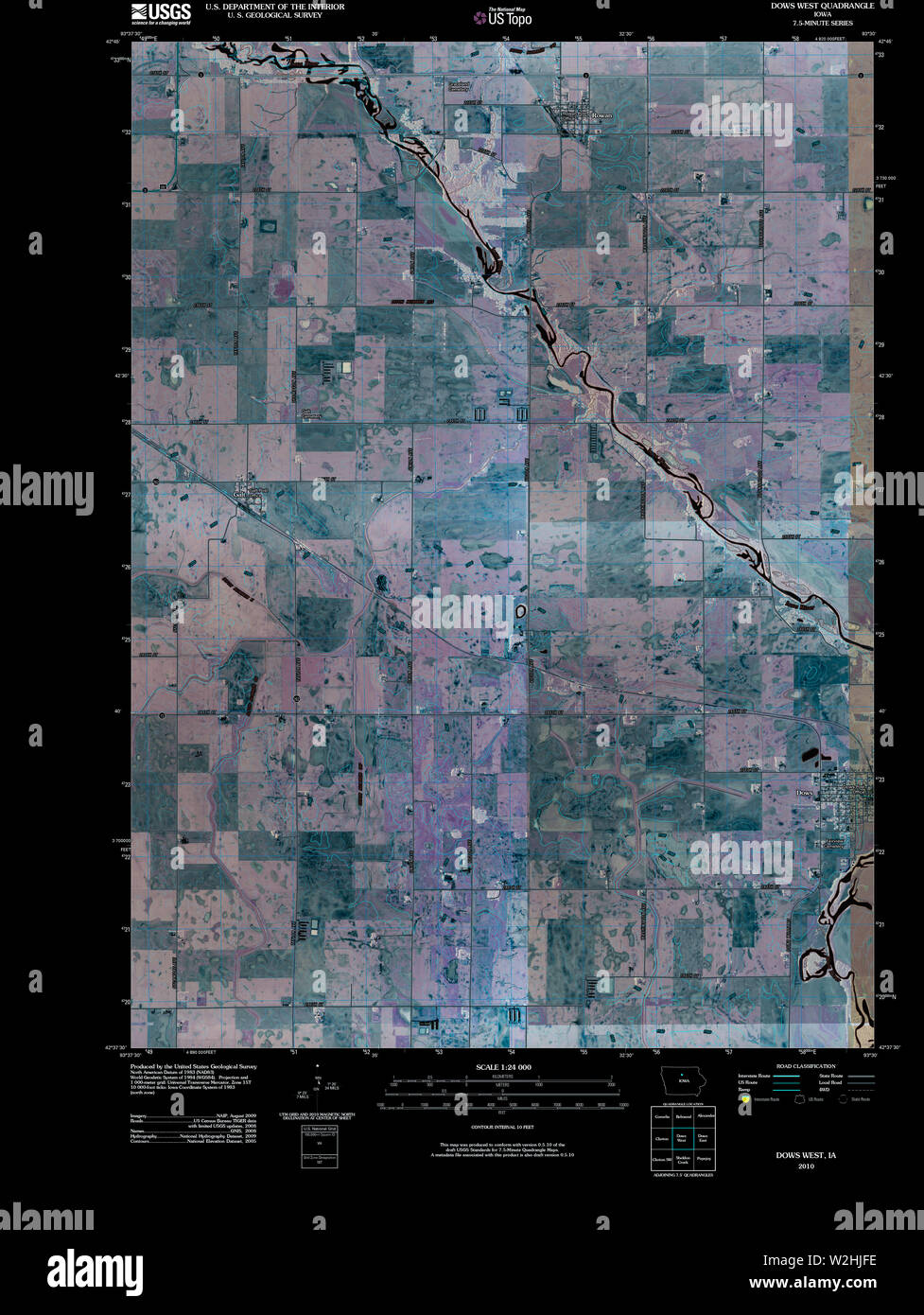USGS TOPO Map Iowa IA Dows West 20100517 TM Inverted Restoration Stock