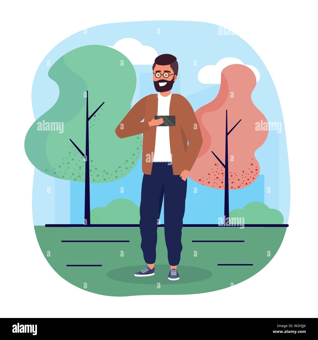 fun man with smartphone with casual clothes vector illustration Stock ...