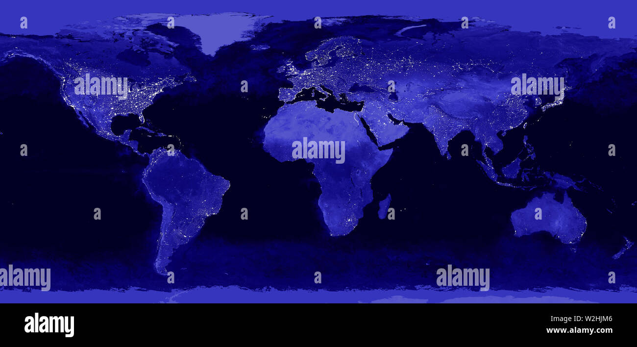 World night electric lights map. View from outer space. City 