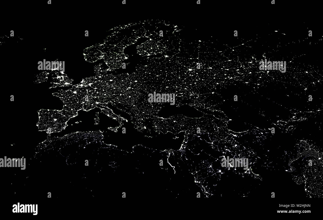 European Continent Electrical Lights Map At Night. European City Lights ...