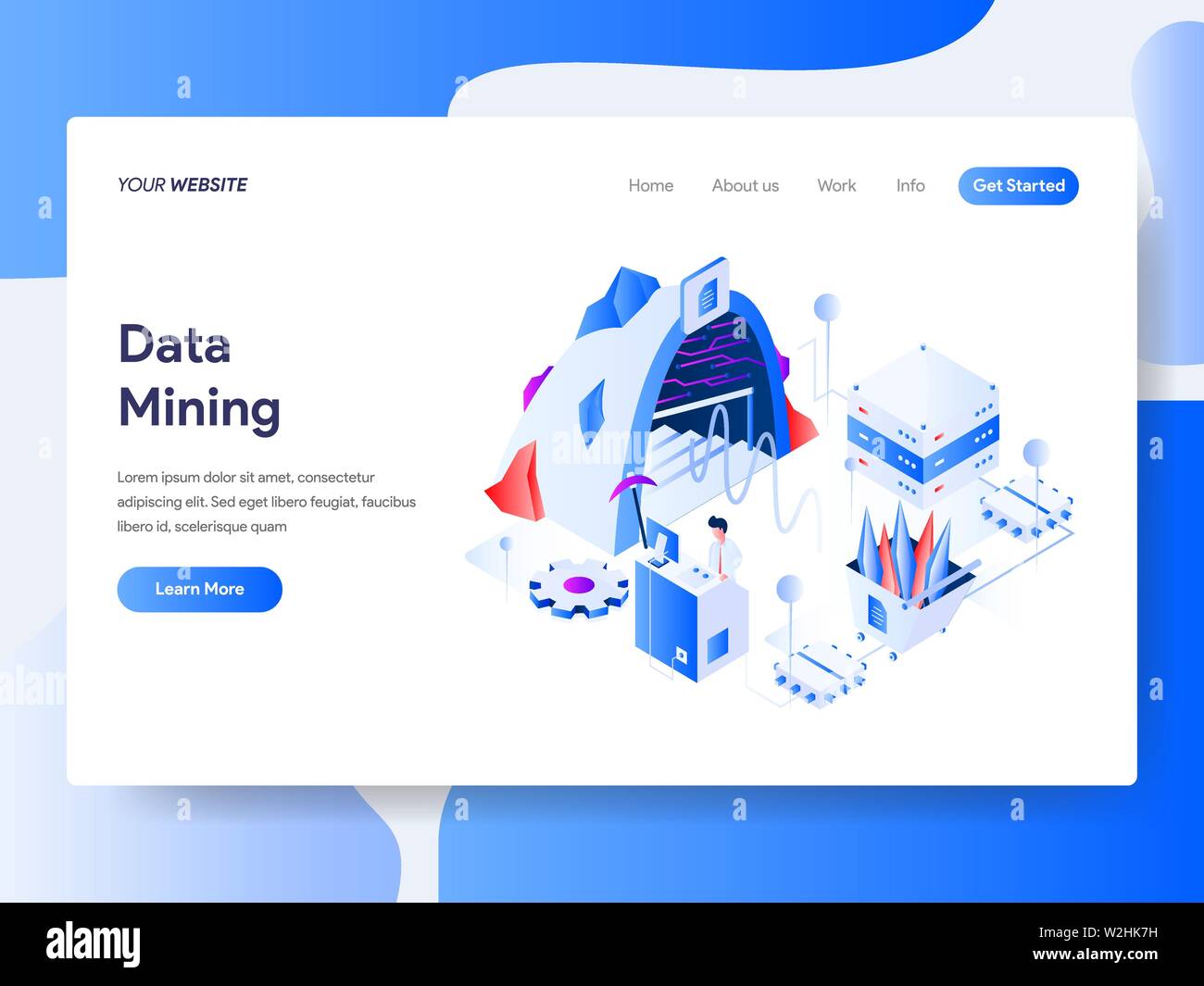 Landing page template of Data Mining Isometric Illustration Concept. Isometric flat design concept of web page design for website and mobile website Stock Vector
