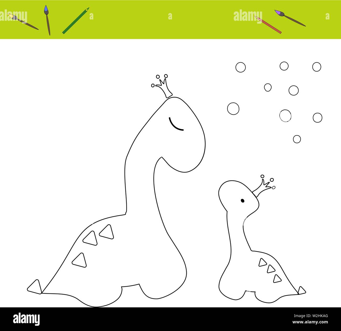 Coloring page Dino princess poster. Cartoon outline draw. Educational ...
