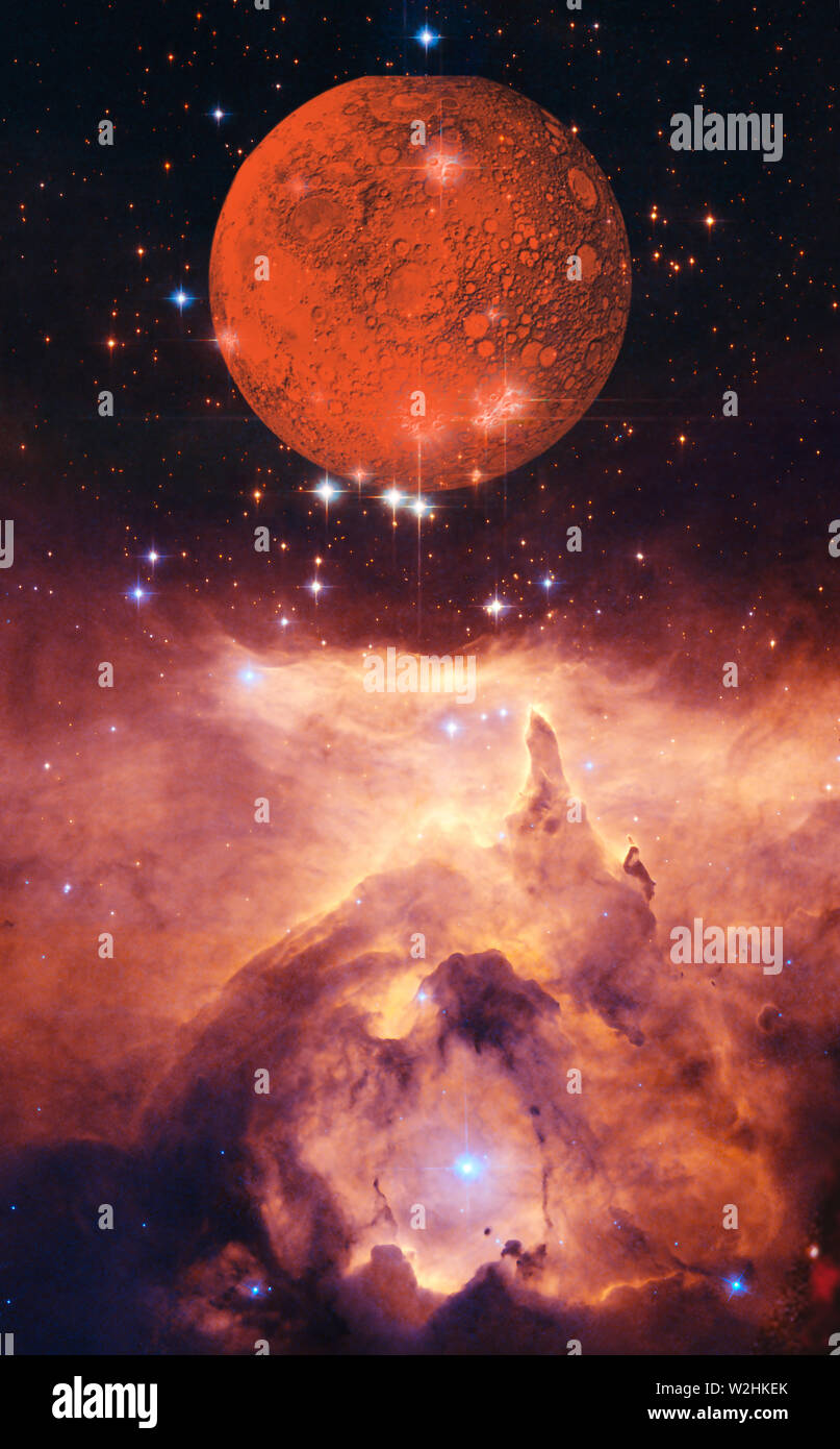 Planet Mars. Space nebula. Cosmic cluster of stars. Outer space background Stock Photo