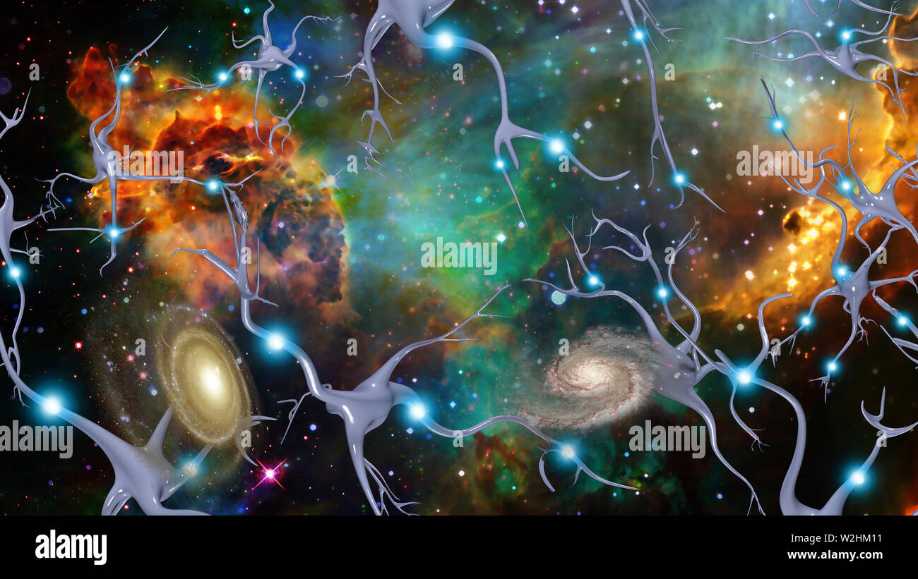 Brain Cells and Deep Space. Eternal Mind. Sci fi composition Stock Photo