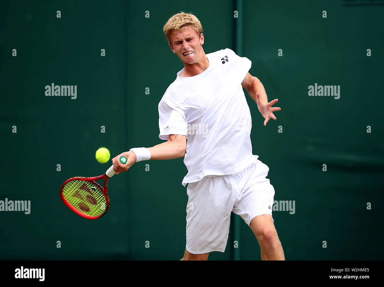 Cannon Kingsley in action in the Boys singles on day eight of the Wimbledon Championships at the
