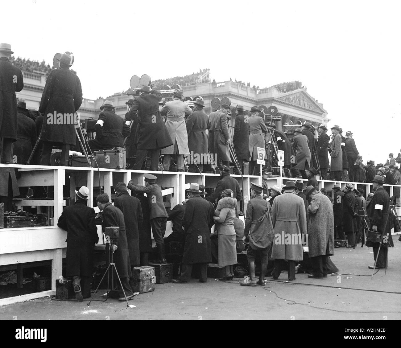 Franklin Roosevelt First Inaguration:  Crowd outside U.S. Capitol, Washington, D.C.  March 4, 1933 Stock Photo